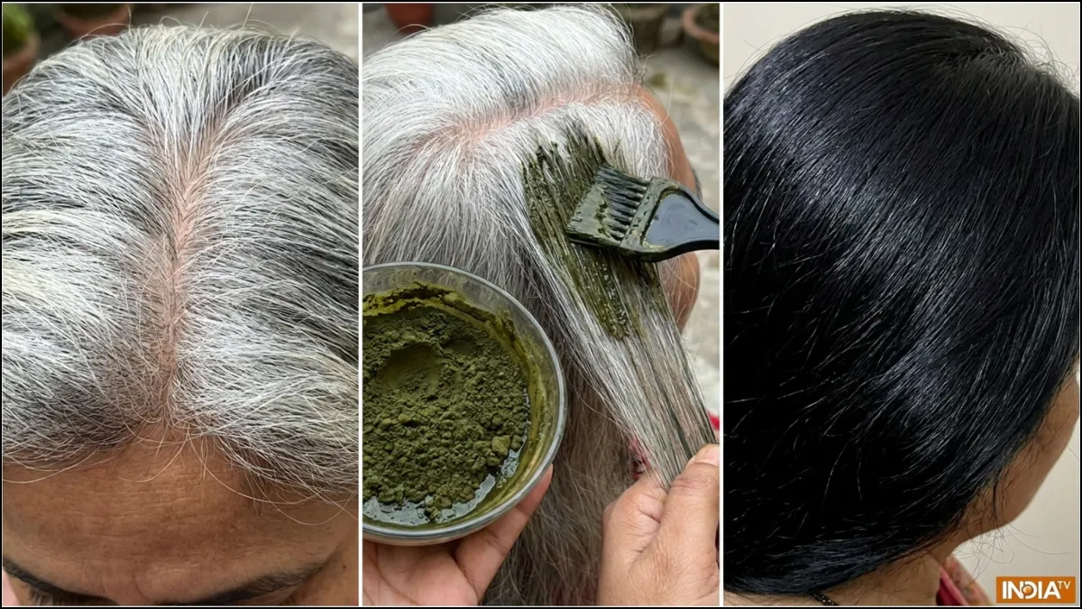 सफेद बालों को काला करने के लिए मेहंदी और नीला पाउडर लगाएं आसान तरीका